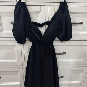 Chic Black Puff Sleeve Mini Dress
